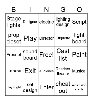Theatre Bingo Card