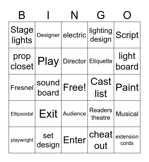 Theatre Bingo Card