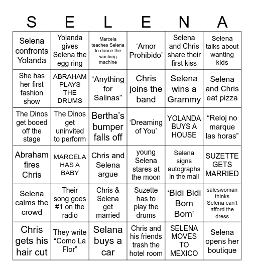 SELENA Bingo Card