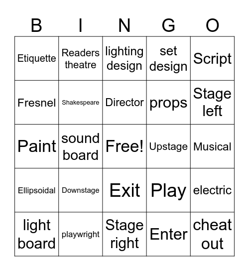 Theatre Bingo Card