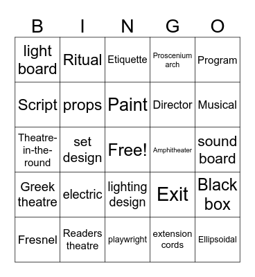 Theatre Bingo Card