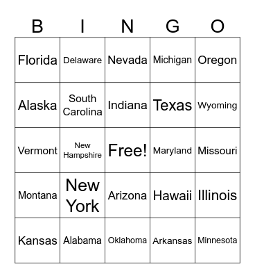 States Bingo Card