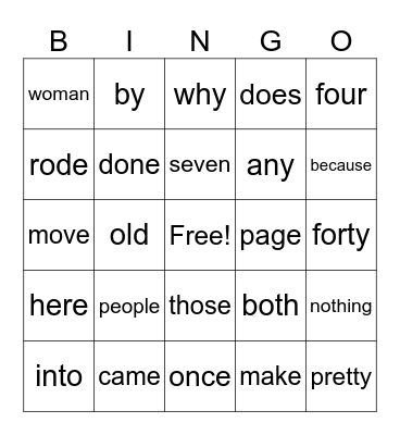 High Frequency 53- 83 Bingo Card