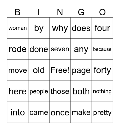 High Frequency 53- 83 Bingo Card