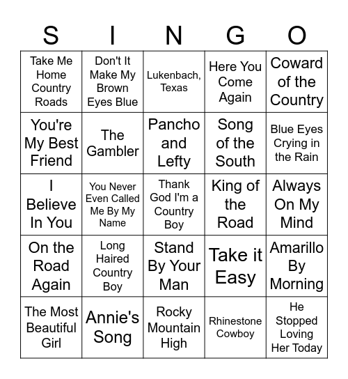 SINGO - May 15 Bingo Card