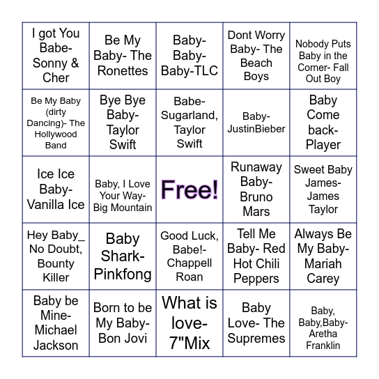 BABY SINGO Bingo Card