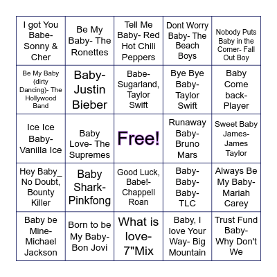 BABY SINGO Bingo Card