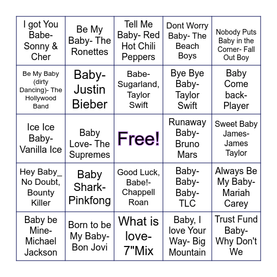 BABY SINGO Bingo Card