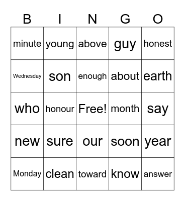High frequency word - Lesson 84 -128 Bingo Card