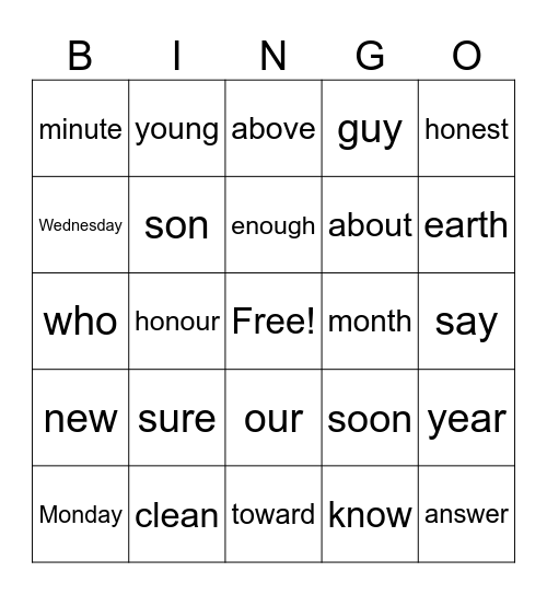 High frequency word - Lesson 84 -128 Bingo Card
