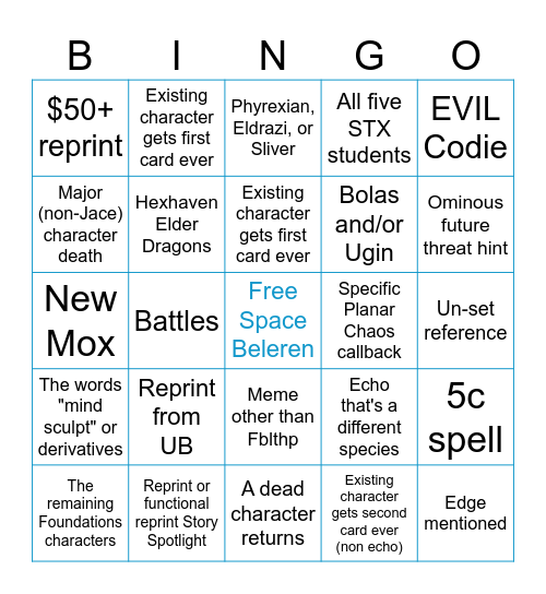 Reality Fracture Bingo Card