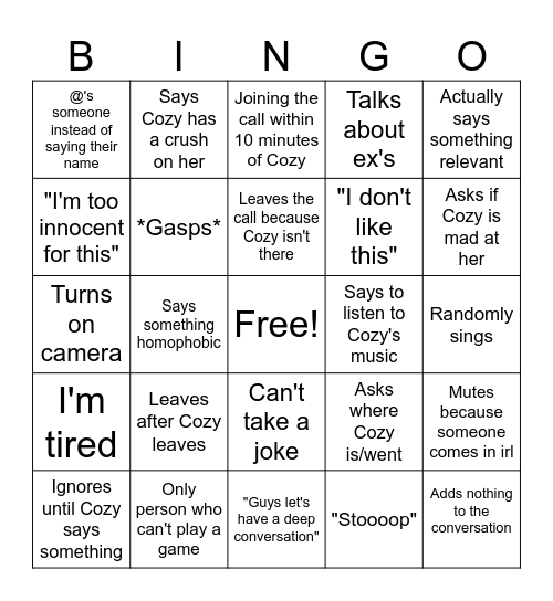 Jinx Bingo Card