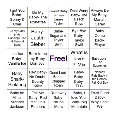 BABY SINGO Bingo Card
