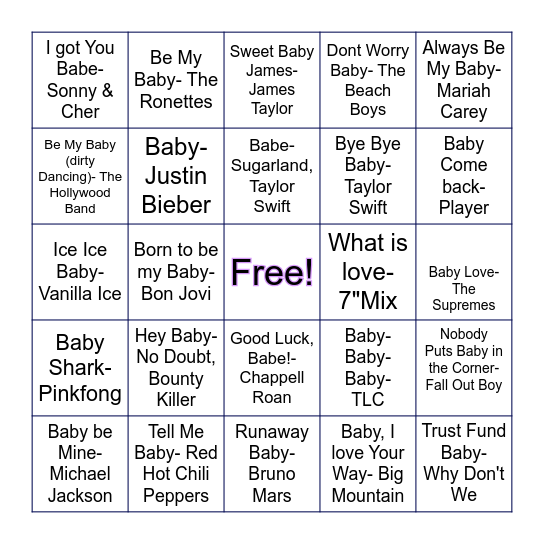 BABY SINGO Bingo Card