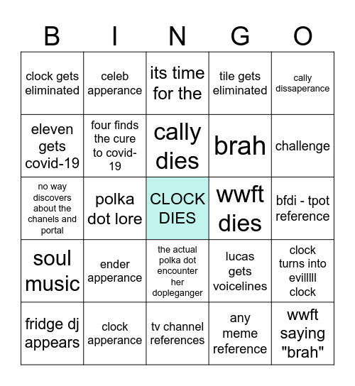 itft 10 predictions Bingo Card