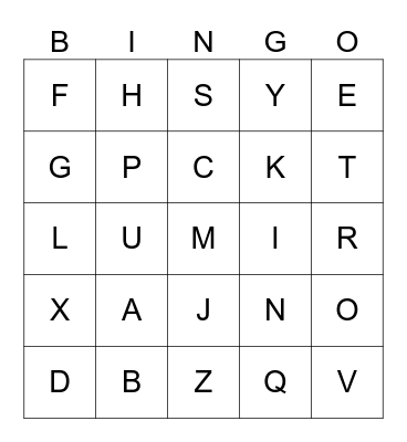 L'alphabet Bingo Card