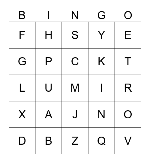 L'alphabet Bingo Card