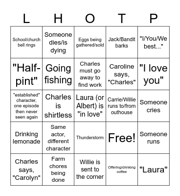 Little House on the Prairie Bingo Card