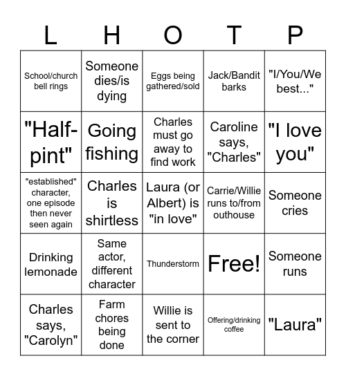 Little House on the Prairie Bingo Card