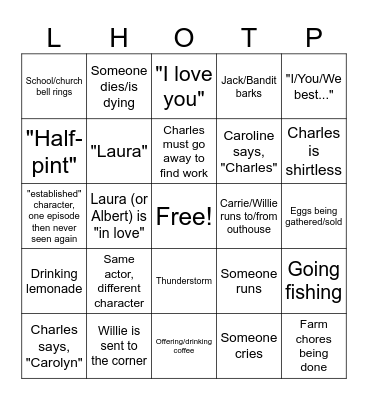 Little House on the Prairie Bingo Card