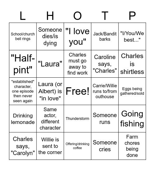 Little House on the Prairie Bingo Card