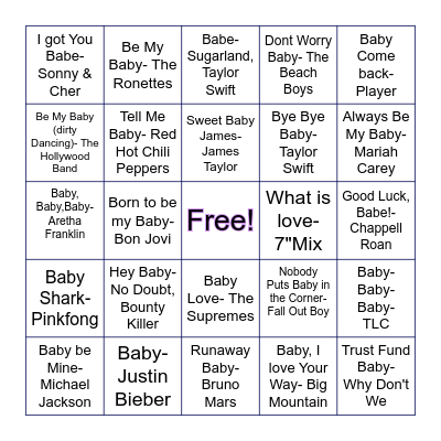 BABY SINGO Bingo Card
