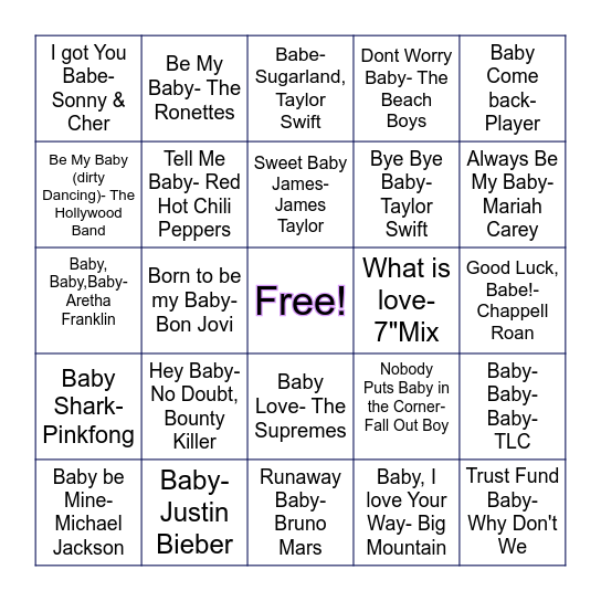 BABY SINGO Bingo Card