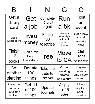 New Year Bingo Card