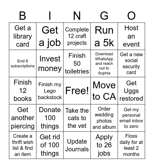 New Year Bingo Card