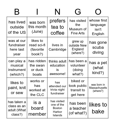 Find Someone Who...and write their name! Bingo Card