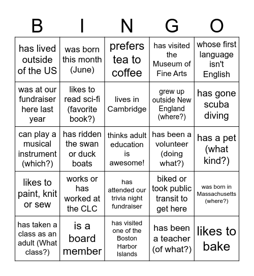 Find Someone Who...and write their name! Bingo Card