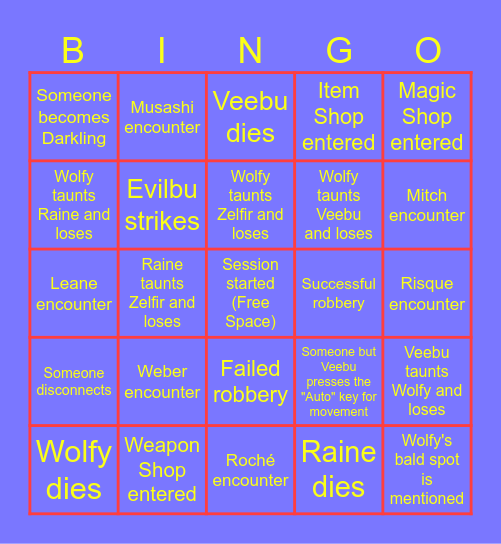 Bucket of Dokapon Bingo Card