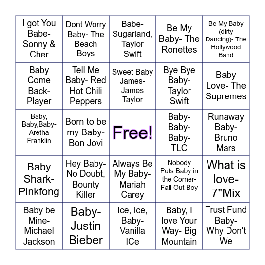 BABY SINGO Bingo Card
