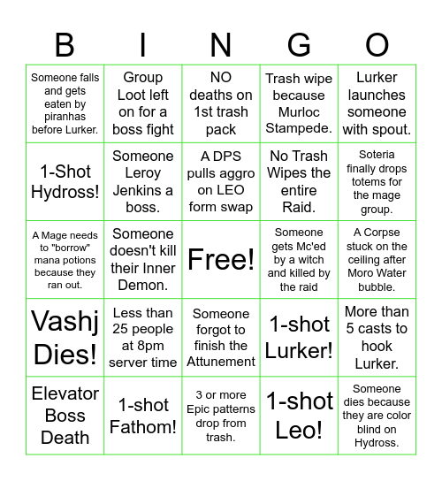 Outlandish Behavior SSC BINGO Card