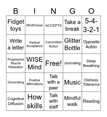 Coping Skill's Bingo Card