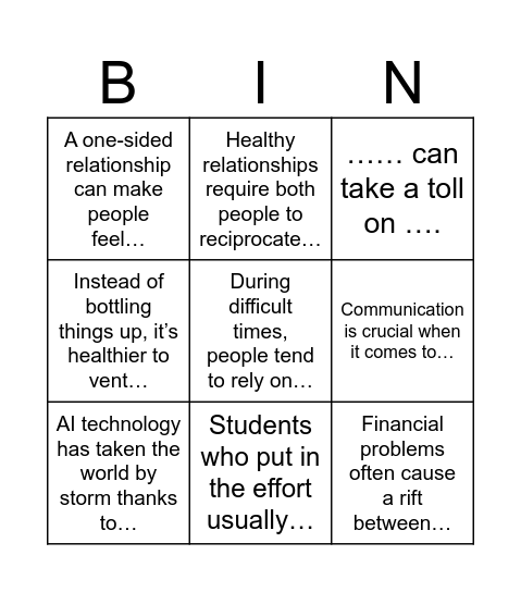 Untitled Bingo Card