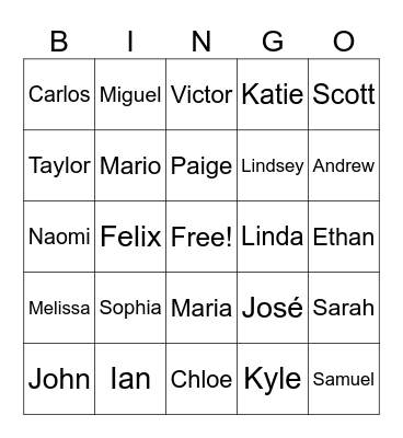 name game Bingo Card