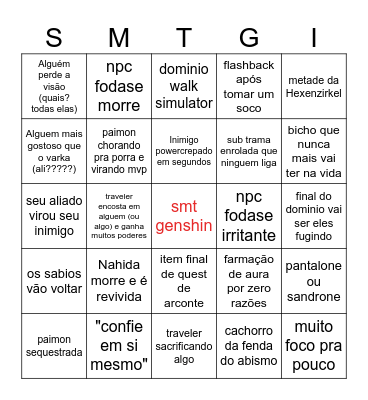 morra genshin impact da silva Bingo Card