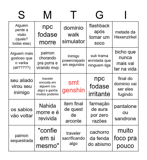 morra genshin impact da silva Bingo Card