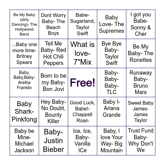 BABY SINGO Bingo Card