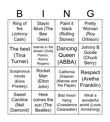 Music Bingo Card