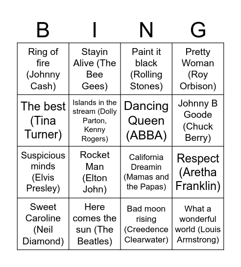 Music Bingo Card