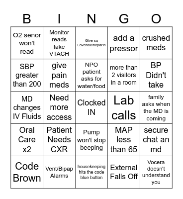 Nurse Bingo Card