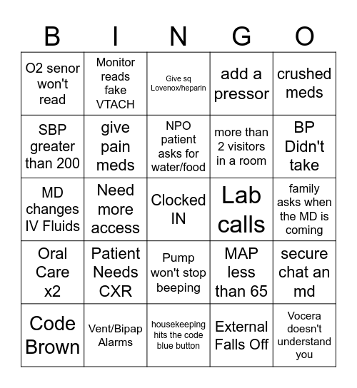 Nurse Bingo Card