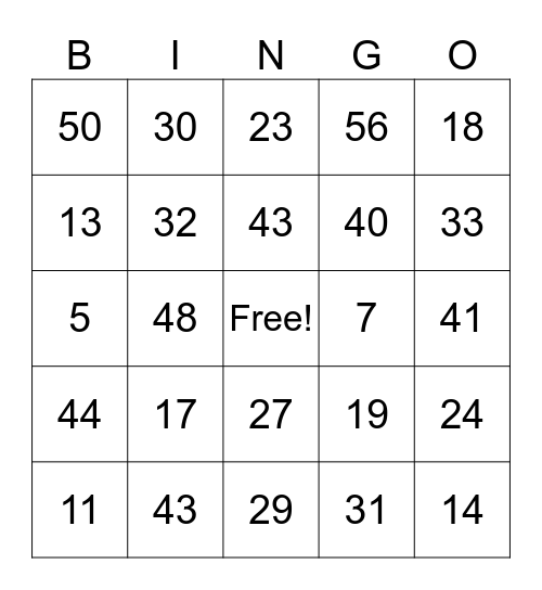 Untitled Bingo Card