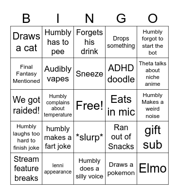 TTV HumblyMumbly Bingo Card