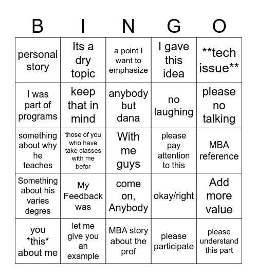 teacher bingo Card