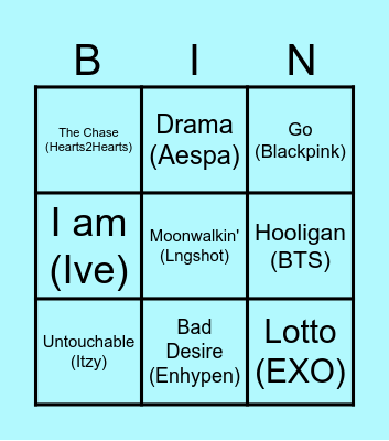 Bingo Musical Kpop Bingo Card