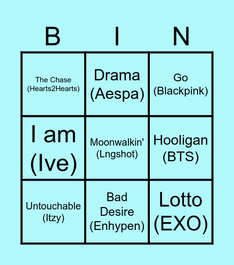 Bingo Musical Kpop Bingo Card