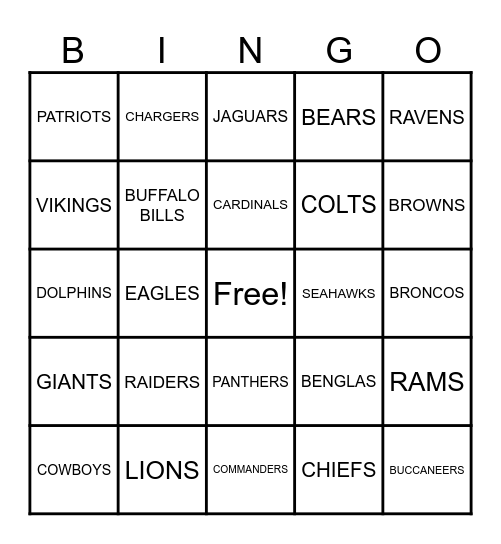 JBlaze Football Bingo Card
